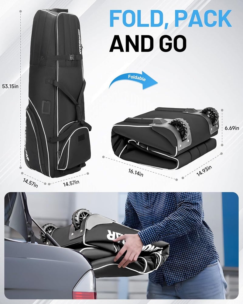 M MANUEKLEAR MANUEKLEAR 1680D Nylon Travel Golf Bags Club for Airlines with Wheels, Golf Travel Bags for Airlines with Padded Top, Golf Travel Case Cover with 3 Large Pocket for Golfer - Image 2